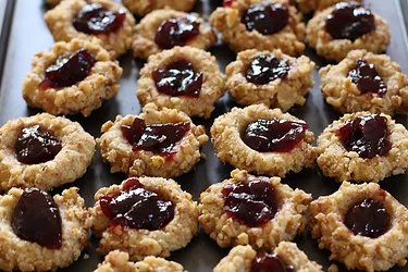 Raspberry and almond thumbprint cookies