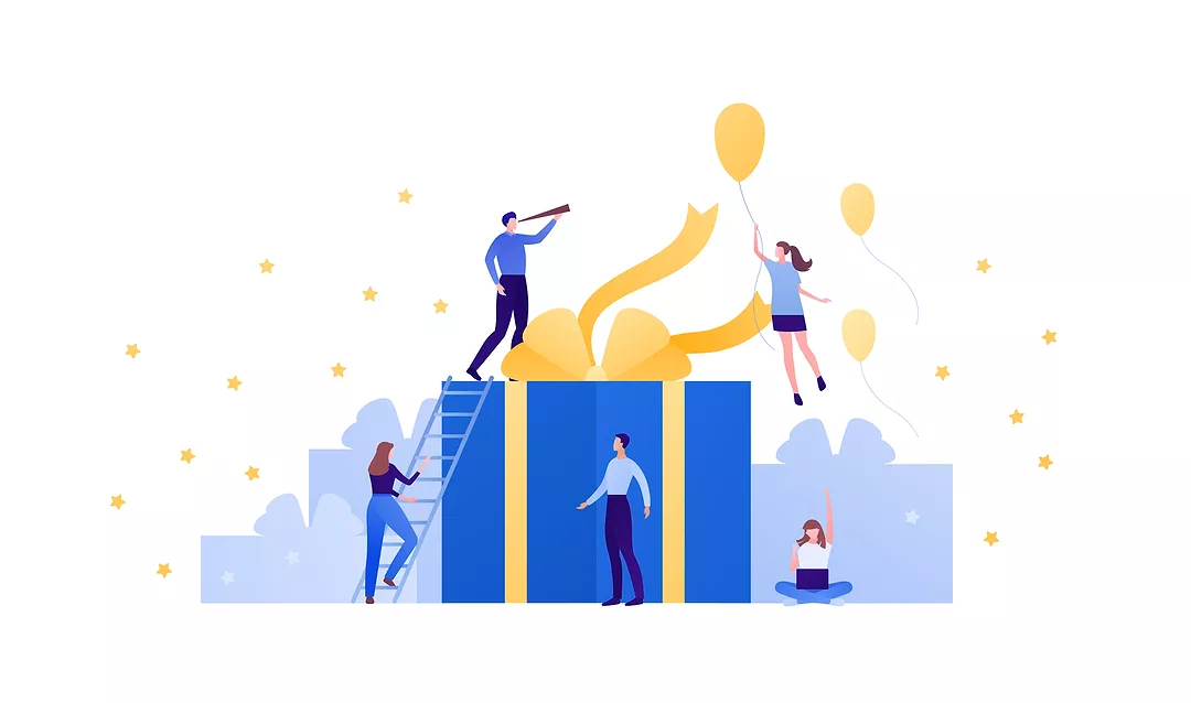 Gift, reward, anniversary, and success for business office concept.