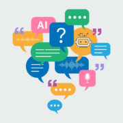 Chatbot AI Chat Robot speech bubble technology, Talking chatting speech bubble. Conversation with an Artificial Intelligence Service. Virtual Assistant for Customer Support Information.