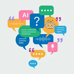 Chatbot AI Chat Robot speech bubble technology, Talking chatting speech bubble. Conversation with an Artificial Intelligence Service. Virtual Assistant for Customer Support Information.