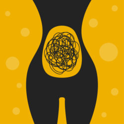 female body Vector illustration suggesting bloating, gases in intestine, discomfort. 