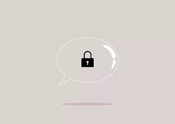 Censorship concept, a comic speech bubble with a lock inside, cancel culture, classified information