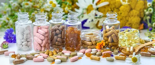 Dietary supplements from medicinal herbs. Selective focus. Nature.