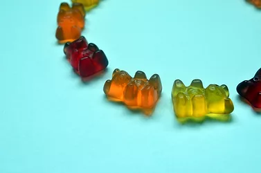 Gummies in the form of bears. Multi-colored jelly. 