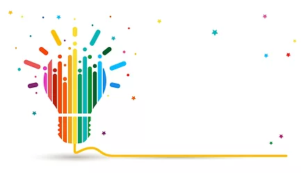 Rainbow abstract light bulb on white background. Banner light bulb idea or insight concept. Vector illustration in Modern style.
