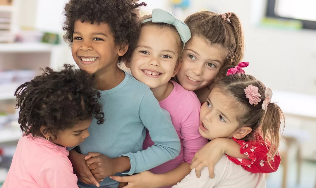 A smile is present when you are with your friends. Children in preschool.