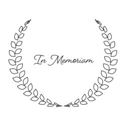 Funeral wreath with In Memoriam label. Rest in peace. Simple flat black illustration.