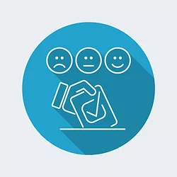 Flat and isolated vector illustration on blue round icon with modern design and long shadow