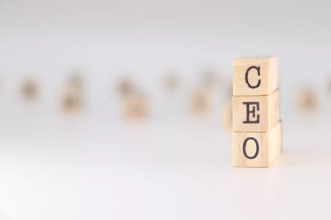 Acronym CEO written on wooden cubes isolated on white background. Concept text for chief executive officer