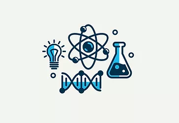 Chemistry vector detailed icon, science theme, laboratory flasks and microscopic molecules, pharmacology and biochemistry.