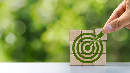 Environmental goals of green business Business development strategy with sustainable environmental conservation wooden block on handle