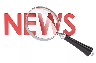 News with magnifying glass. Media search, journalism or news investigation concept. 3D rendering isolated on white background