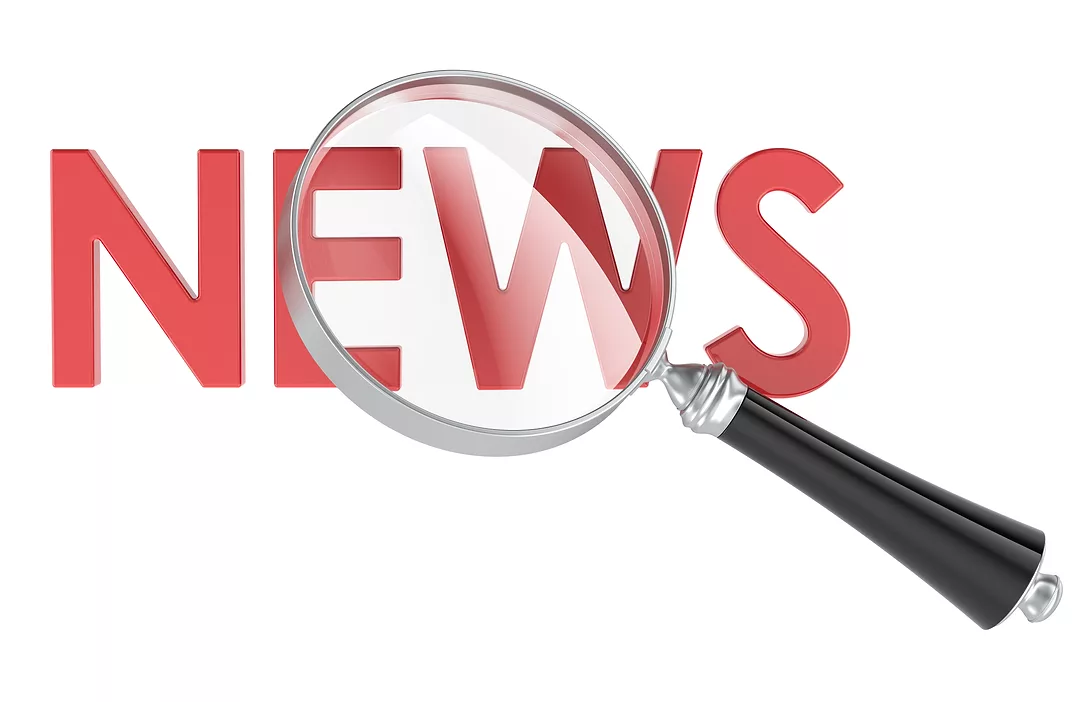 News with magnifying glass. Media search, journalism or news investigation concept. 3D rendering isolated on white background