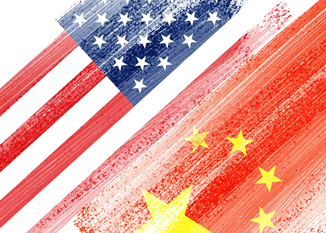 USA and China flag on white background which it symbol of United states of America and China economic tariff trade war crisis.