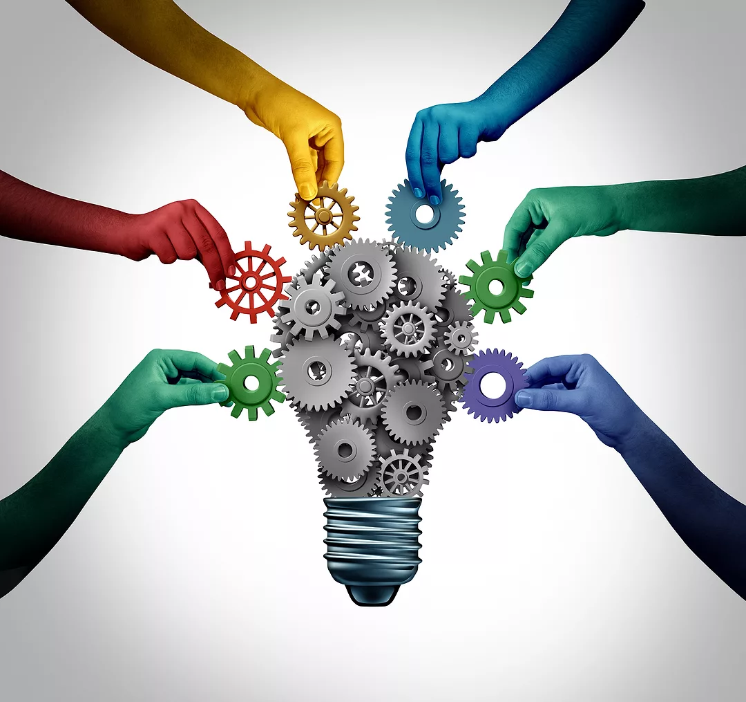 Lightbulb teamwork concept illustrating how Innovation Advisory Boards co-create, accelerate, commercialize, and integrate the science into new business models, partnerships, and scalable long-term platforms.