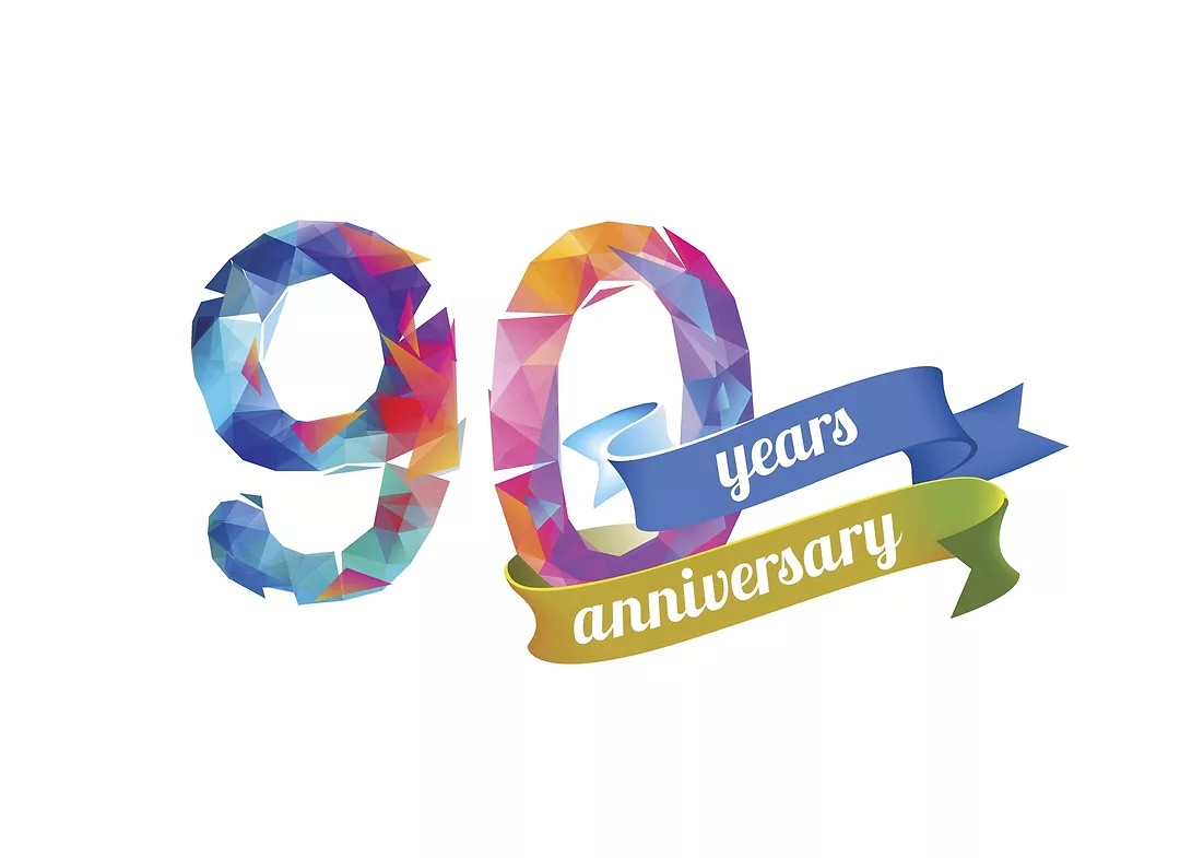 90 (ninety) years anniversary. Vector triangular digits