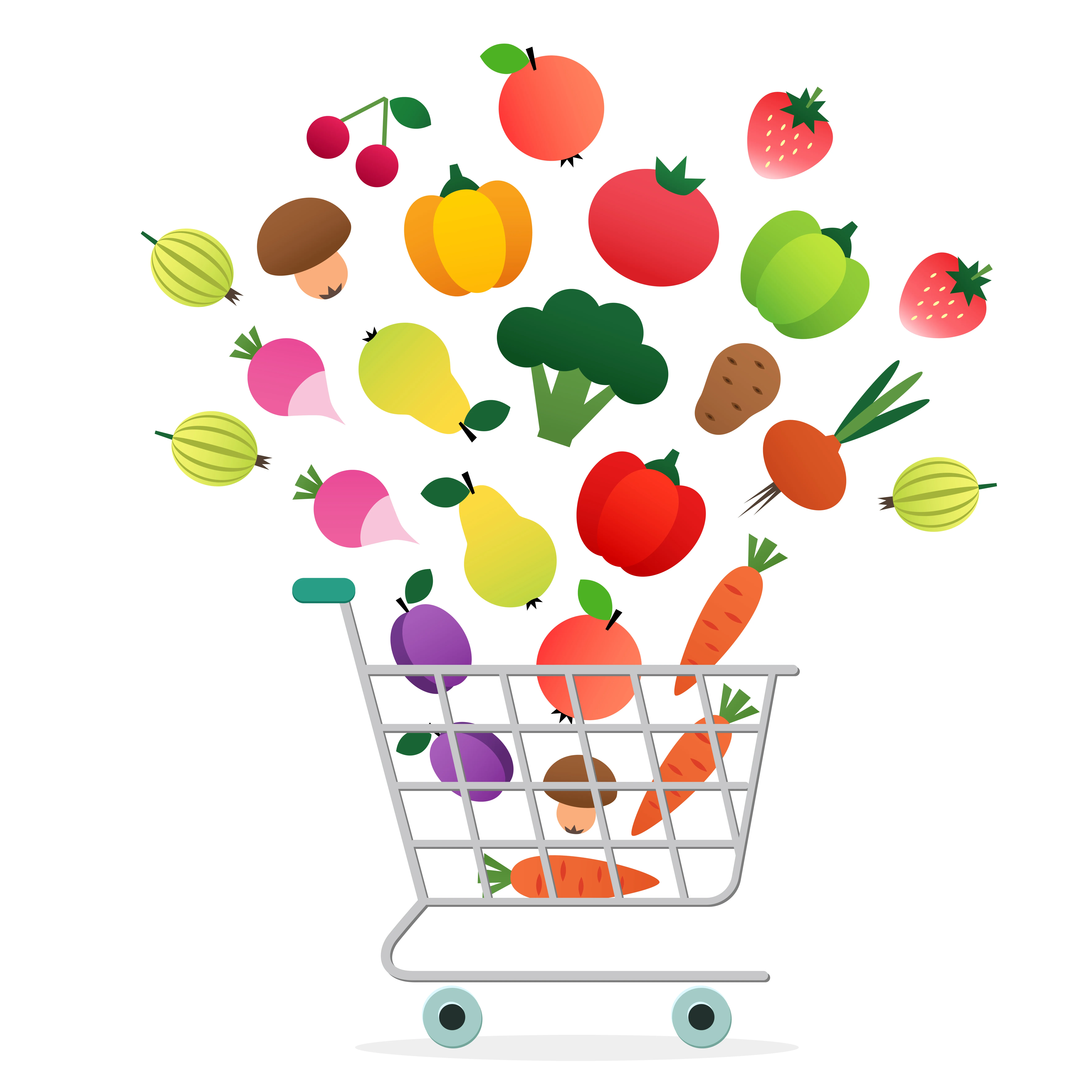 grocery cart showing fresh produce