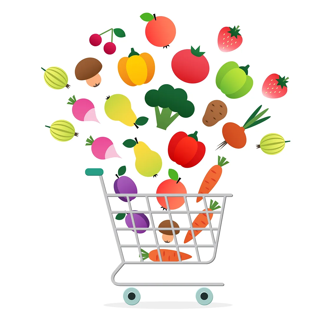 grocery cart showing fresh produce